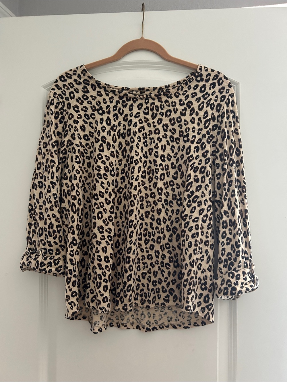Chico's Beige and Black Leopard-Print Long Sleeve Top